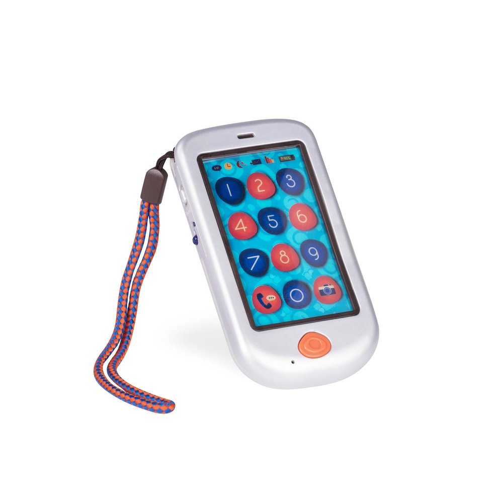 B. toys  Hi Phone  Silver  Pretend Play Smartphone  Interactive Kids' Cellphone  Sounds & Songs  Toy Phone for Toddlers  18+ Months