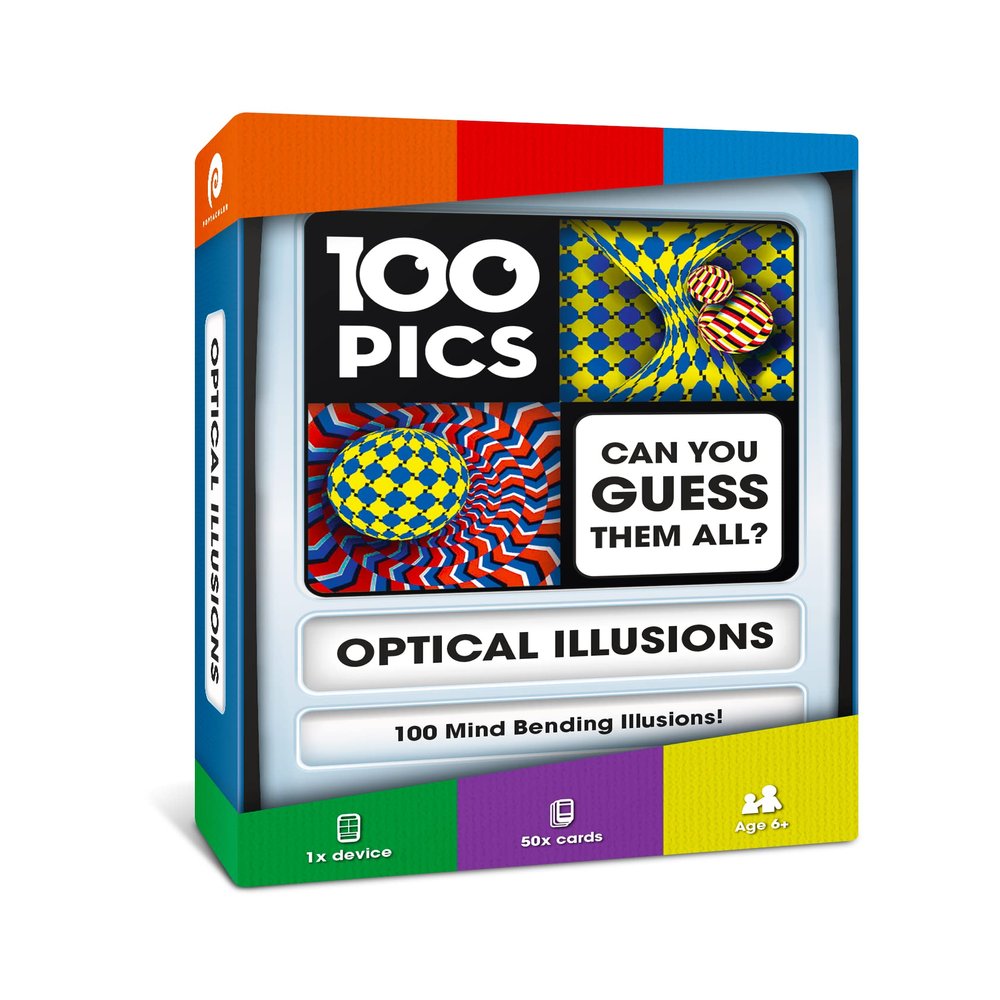 100 PICS Optical Illusions - Perfect Stocking Stuffer for Teens and Kids |100 Mind-Blowing Illusions | Contains 50 Cards in a Slide Reveal case | Ideal Gift for Travel