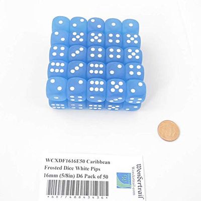 Caribbean Frosted Dice with White Pips 16mm (5/8in) D6 Pack of 50 Wondertrail