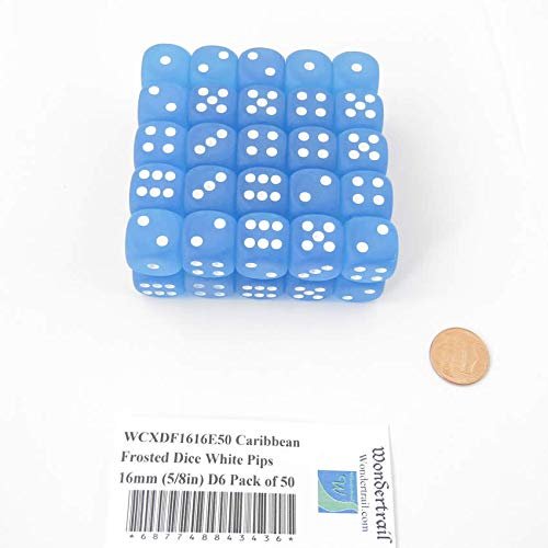 Caribbean Frosted Dice with White Pips 16mm (5/8in) D6 Pack of 50 Wondertrail