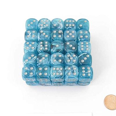 Aqua Cirrus Dice with Silver Pips 16mm (5/8in) D6 Pack of 50 Wondertrail