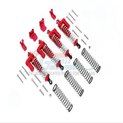 Aluminum L-Shape Piggy Back Spring Dampers 90Mm + Adjustable Damper Mount (Multiple Positioning Holes) For Traxxas Trx-4 Mercedes-Benz G500 / Ford/Blazer - 16Pc Set Red