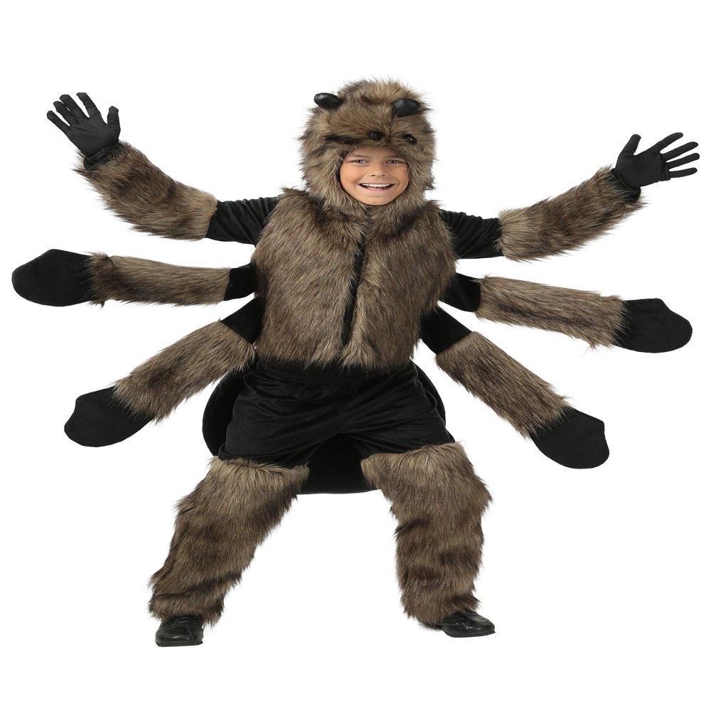 Fun Costumes Furry Spider Costume for kids and Boys, Scary Eight Legs Arachnid Giant Tarantula Childrens Halloween - Brown - Small (6)