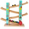 TOWO Pure Wooden Car Ramp - Zig Zag Car Slide Run with 4 Wooden Cars Playsets-Click Clack Track Toys for Toddlers -Racing Car Toys for Kids Boys Girls 2 3 4 view 1