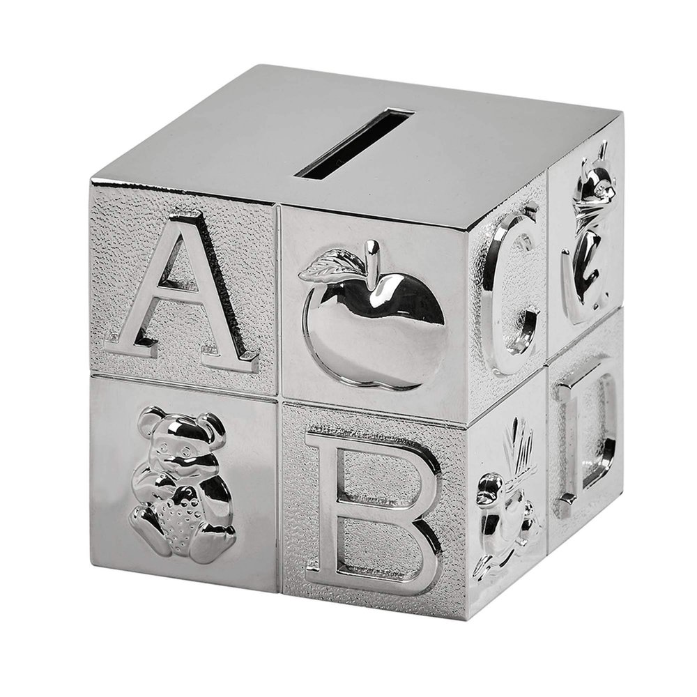 3" Silver Gray Nickel-Plated Large Square Block Coin Bank
