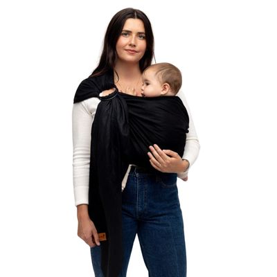 WildBird - Ring Sling Baby Carrier - 0-36 Months (up to 35 lbs) - Standard (74") Raven & Black Ring - Front, Hip or Back Carry - Adjustable Fit - Natural Linen - Baby Essentials - New Mom Gifts