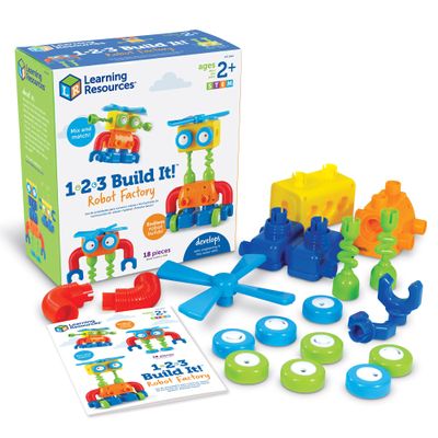 Learning Resources 1-2-3 Build It! Robot Factory - Building Toys, Early Engineering and Science, STEM Activities, Fine Motor Skills, Toddler Explorer Kit, Construction Bots, Boys and Girls Gifts