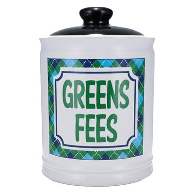 Cottage Creek Greens Fees Ceramic Piggy Bank for Adults - White Kiln-Fired Money Bank with Lid - 6" Tall Savings Jar for Golfers - Funny Golf Themed Gifts for Men & Women, Dad, & Golf Lovers