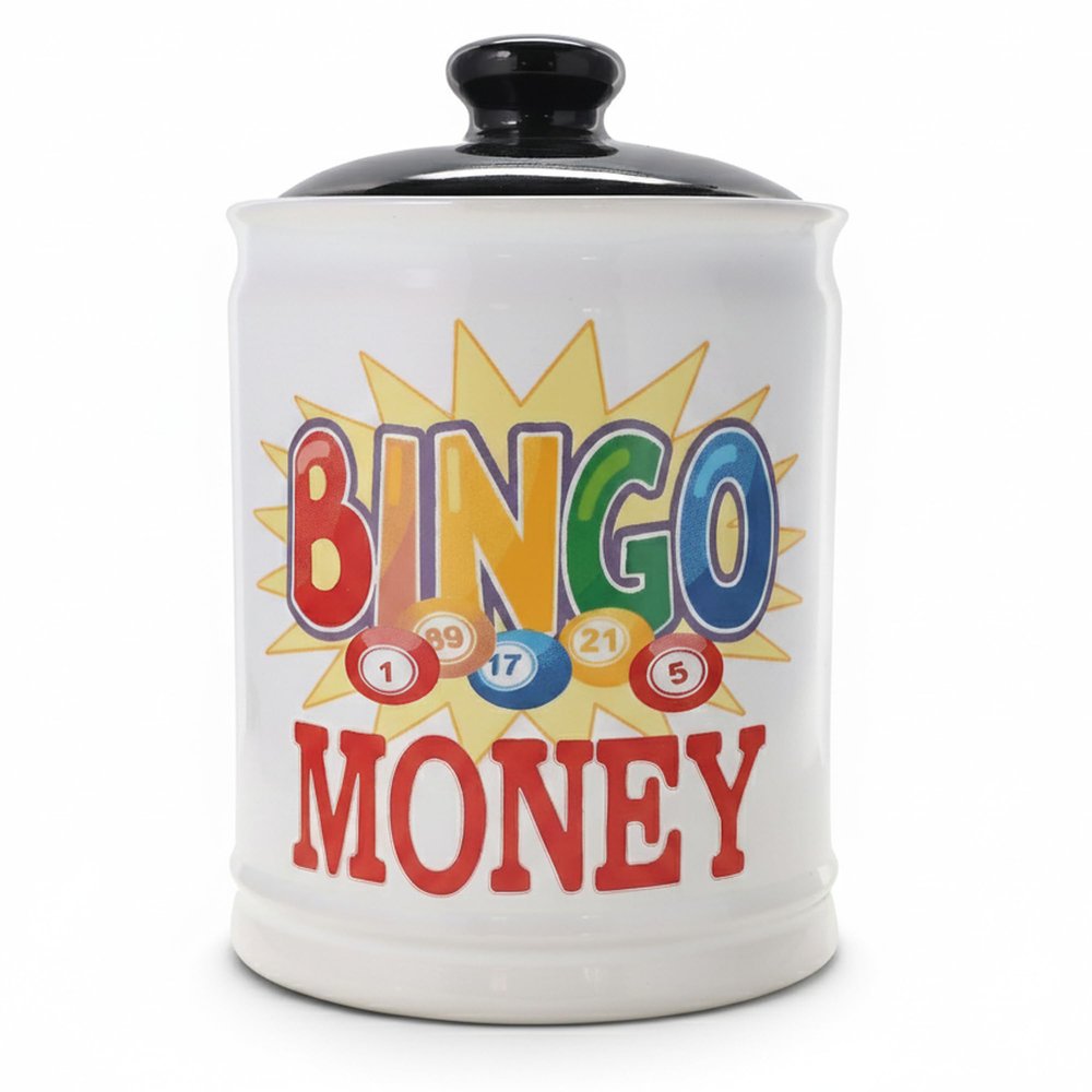 Cottage Creek Bingo Money Jar for Adults  6" Ceramic Piggy Bank & Funny Coin Jar for Bingo Lovers, White Elephant Gifts, and Home Dcor  Durable, Fun & Perfectly Gift-Boxed for Men & Women