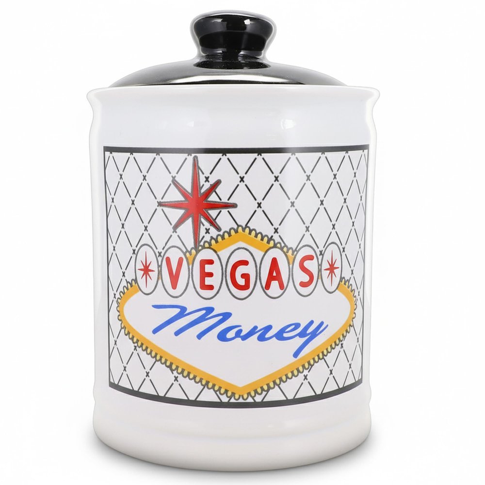 Cottage Creek Vegas Money Casino Money Jar | Las Vegas Casino Piggy Bank | Fun Home Decor Slot Machine Gifts for Men and Women | Ideal Birthday, White Elephant