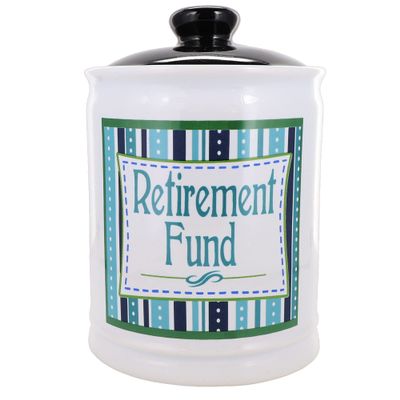 Cottage Creek Retirement Fund Ceramic Piggy Bank, 6" Colorful Storage Containers with Lid, Cute Money Jar and Bank for Women and Men, Novelty Retirement Gifts