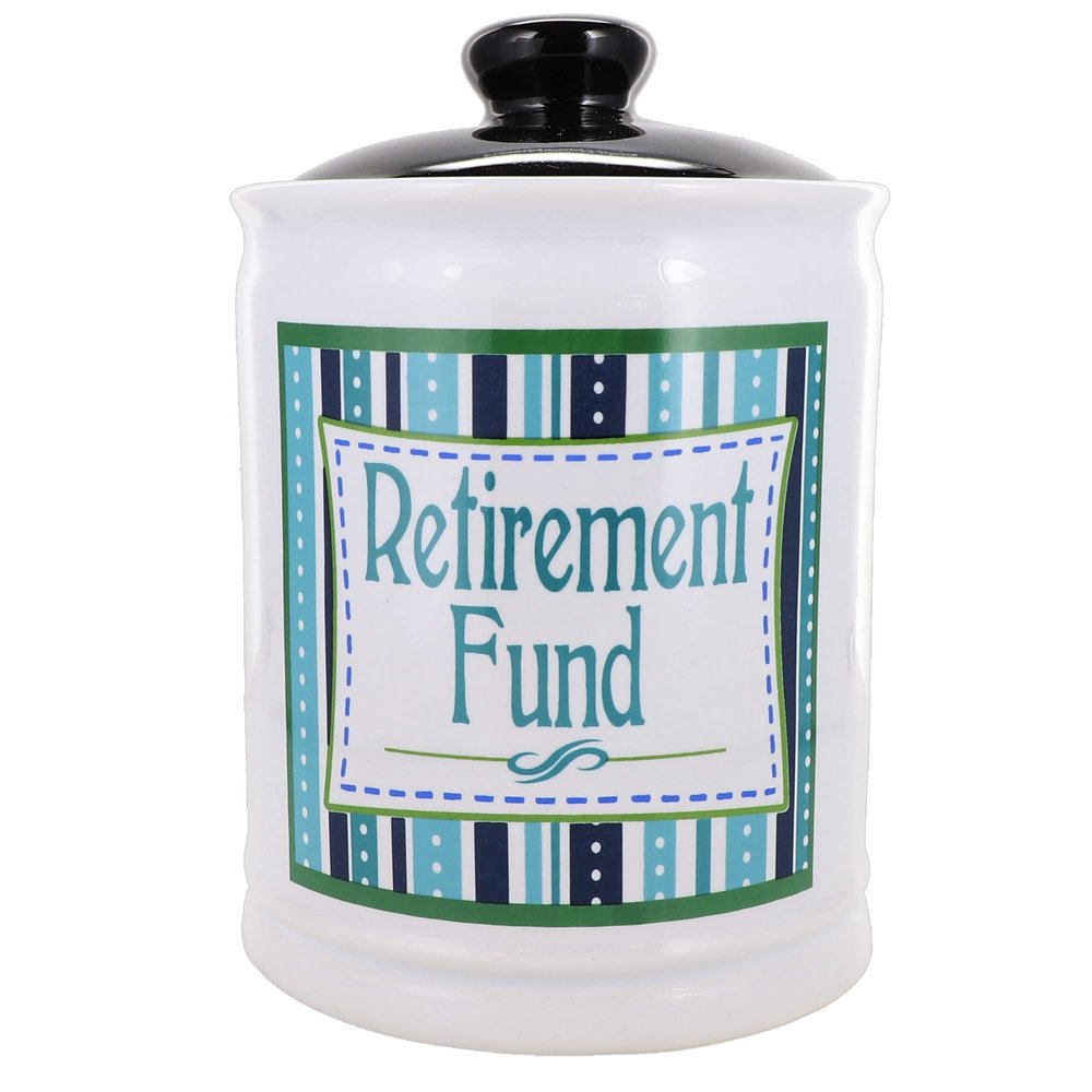 Cottage Creek Retirement Fund Ceramic Piggy Bank, 6" Colorful Storage Containers with Lid, Cute Money Jar and Bank for Women and Men, Novelty Retirement Gifts