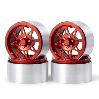 QUE-T 2.2 inch Beadlock Wheel Rims for 1:10 RC AXIAL Wraith RR10 SCX10 II TRX4 Crawler Car,4pcs/Set (Bright Red)