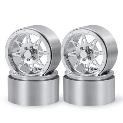 QUE-T 2.2 inch Beadlock Wheel Rims for 1:10 RC AXIAL Wraith RR10 SCX10 II TRX4 Crawler Car,4pcs/Set (Bright Silver)