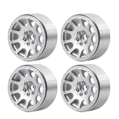 QUE-T Metal 1.9" Beadlock Wheel Rims Hubs for 1:10 AXIAL SCX10 TRX-4 D90 RC Car, Pack of 4 (Matte Silver)
