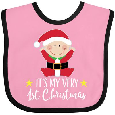inktastic Babys 1st Christmas Santa Claus Baby Bib Pink and Black 2daca