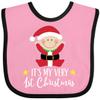 inktastic Babys 1st Christmas Santa Claus Baby Bib Pink and Black 2daca view 1