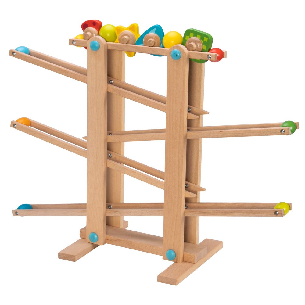 Fat Brain Toys Marble Run, Roll 'n Go Wooden Marble Run Back-and-Forth Ball Track, 2 Year Old Toys
