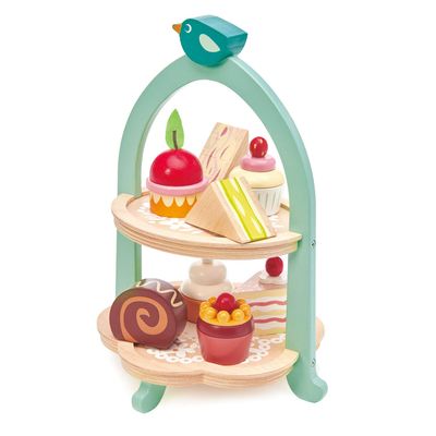 Tender Leaf Toys - Mini Chef Birdie Afternoon Tea Stand  Realistic English Sandwich, Cake and Pastry Tower for Pretend Play High-Tea Party - Social, Creative, and Imaginative Role Play - Age 3+