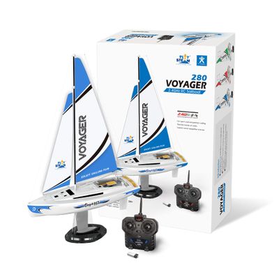 PLAYSTEAM Voyager 280 RC Controlled Wind Powered Sailboat in Blue -17.5" Tall