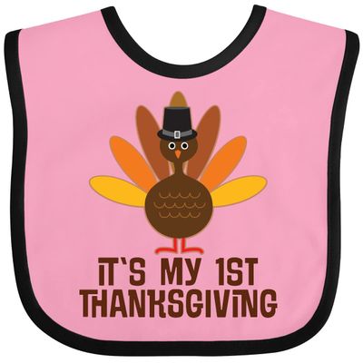 inktastic My 1st Thanksgiving Turkey Baby Bib Pink and Black 247e0