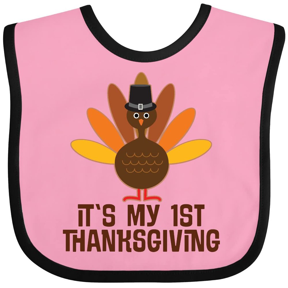 inktastic My 1st Thanksgiving Turkey Baby Bib Pink and Black 247e0