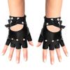 Skeleteen Fingerless Faux Leather Gloves - Black Biker Punk Gloves with Belt Up Closure and Rivet Design for Women and Kids view 1