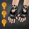 Skeleteen Fingerless Faux Leather Gloves - Black Biker Punk Gloves with Belt Up Closure and Rivet Design for Women and Kids view 2
