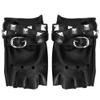 Skeleteen Fingerless Faux Leather Gloves - Black Biker Punk Gloves with Belt Up Closure and Rivet Design for Women and Kids view 3