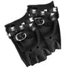 Skeleteen Fingerless Faux Leather Gloves - Black Biker Punk Gloves with Belt Up Closure and Rivet Design for Women and Kids view 4