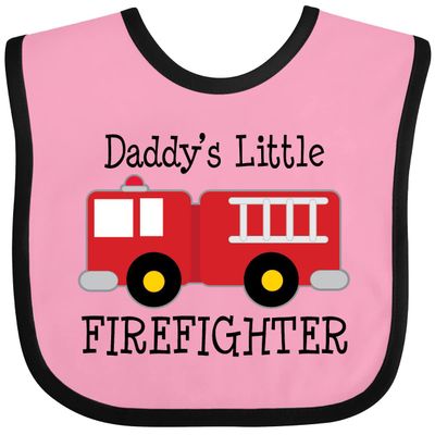 inktastic Daddy's Little Firefighter Baby Bib Pink and Black 18a48
