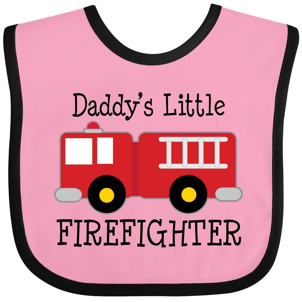 inktastic Daddy's Little Firefighter Baby Bib Pink and Black 18a48