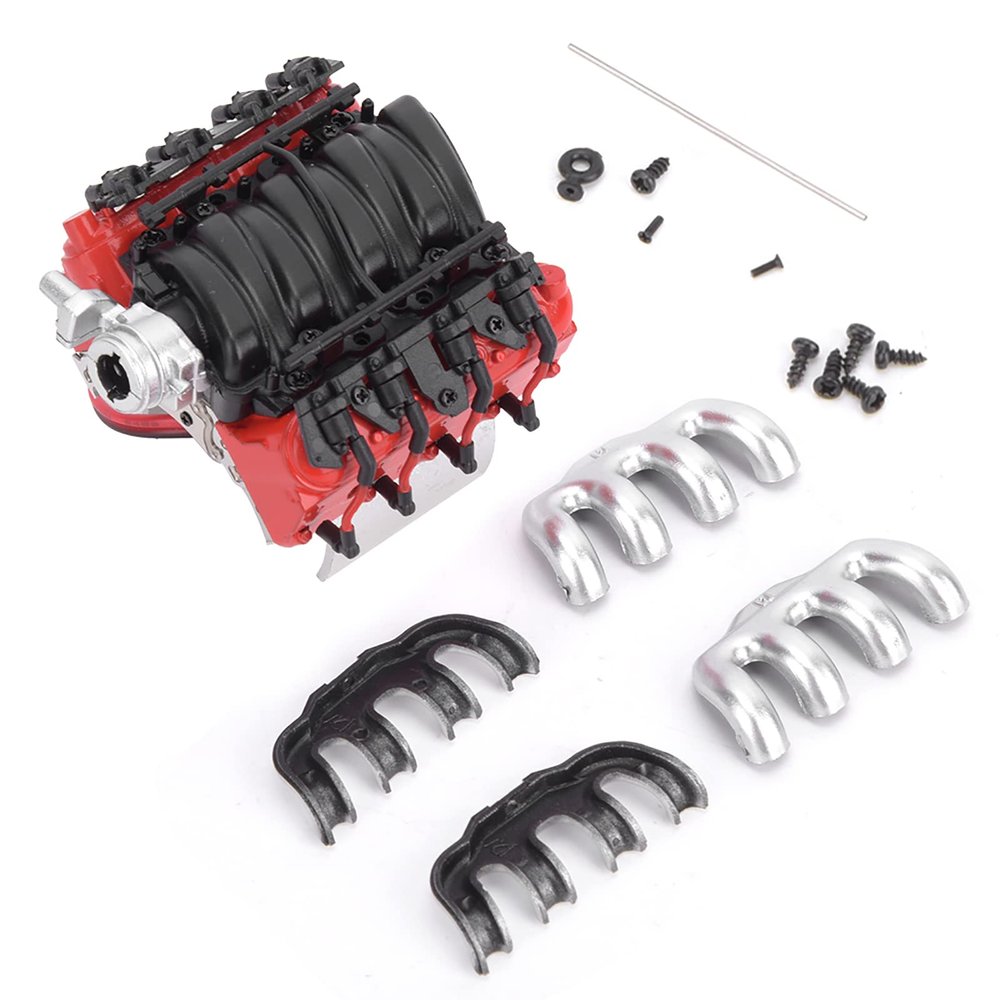 RC Simulation Engine,V8 1/10 RC Simulation Engine Cover Cooler Motor Fan Universal Accessory for /scx10/scx10II(Red)