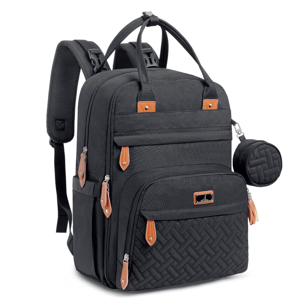 BabbleRoo Diaper Bag Backpack - Baby Essentials Travel Tote - Multi Function Water Resistant Diaper Bag, Travel Essentials Baby Bag with Changing Pad, Stroller Straps & Pacifier Case - Unisex, Black