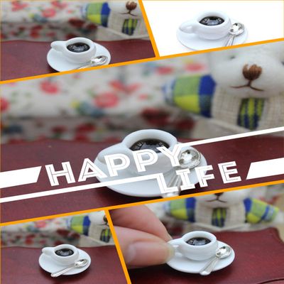 SXFSE Dollhouse Decoration Accessories, 1:12 Dollhouse Miniature Scene Model Coffee Cup with Spoon Play Toy (5 PCS, 14 x 22mm)