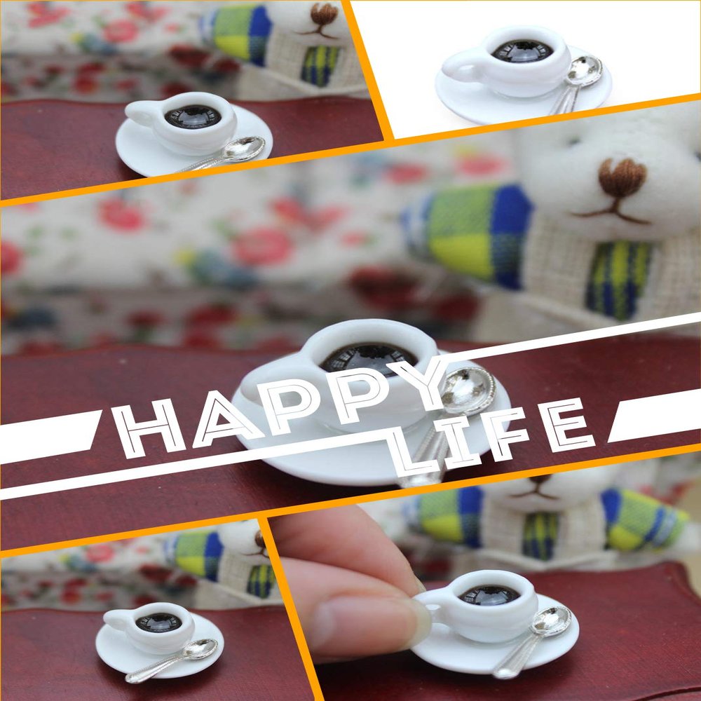 SXFSE Dollhouse Decoration Accessories, 1:12 Dollhouse Miniature Scene Model Coffee Cup with Spoon Play Toy (5 PCS, 14 x 22mm)