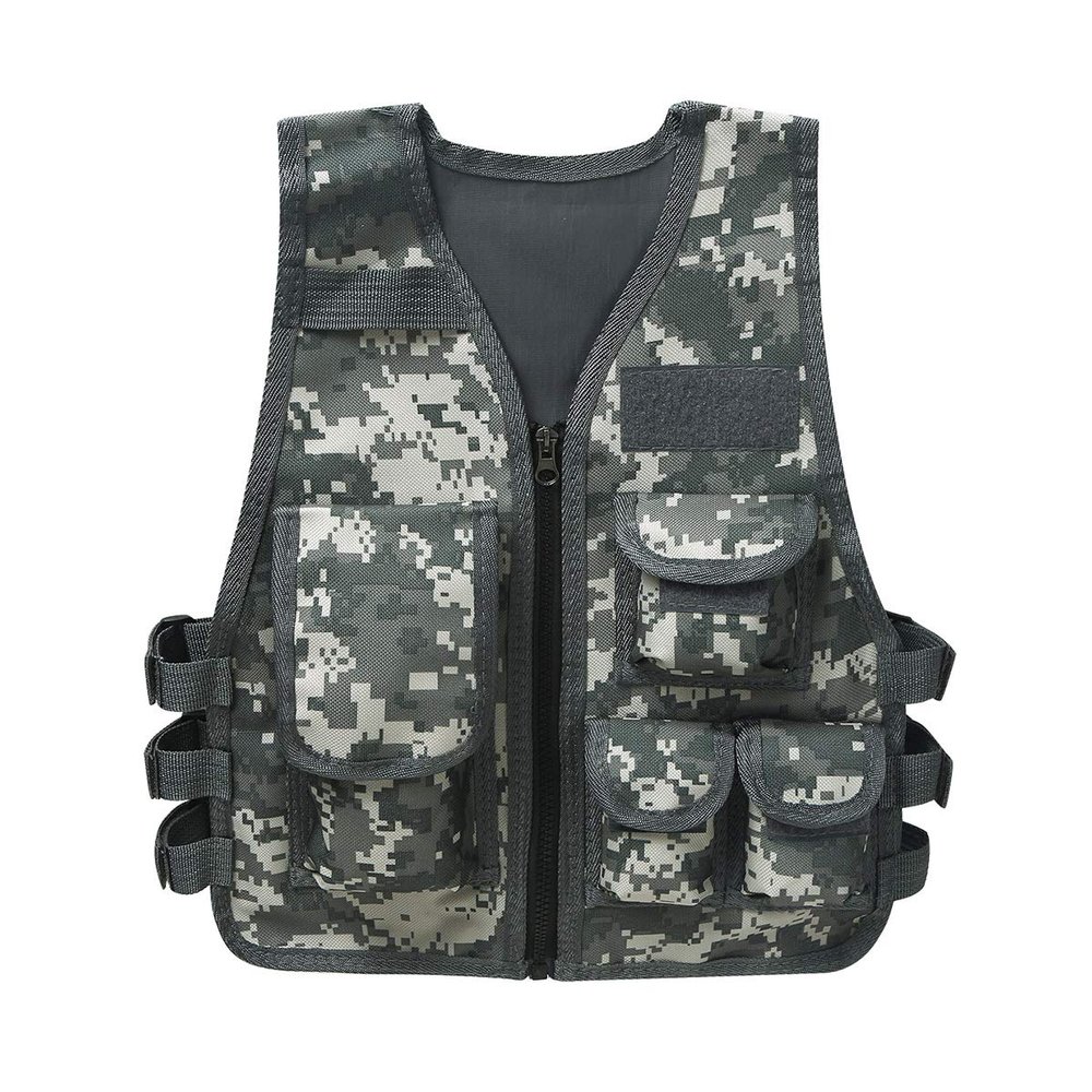 ACSUSS Kids Children Tactical Vest Multi Terrain Camouflage Assault Vest Equipment Jacket for Camping Hunting Game Light Camouflage 8-14