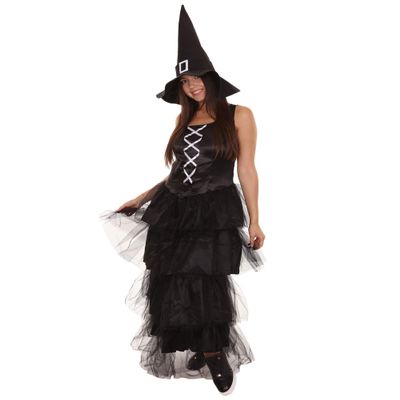 HPO Women's Black Evil Witch Dress Cosplay Costume | Dark Fantasy Outfit for Women, Gothic Halloween Dress - Small