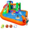 Inflatable Water Slide Spin Combo Jumper Bounce House with Large Slide, Bounce Area, Climbing Wall, Splash Pool, Water Cannon, Basketball Rim, Blower for Backyard Party view 1