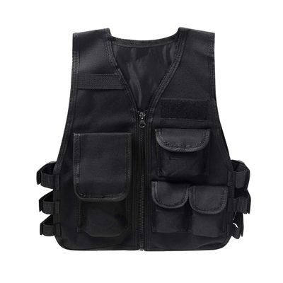 ACSUSS Kids Children Tactical Vest Multi Terrain Camouflage Assault Vest Equipment Jacket for Camping Hunting Game Black Under The Age of 7