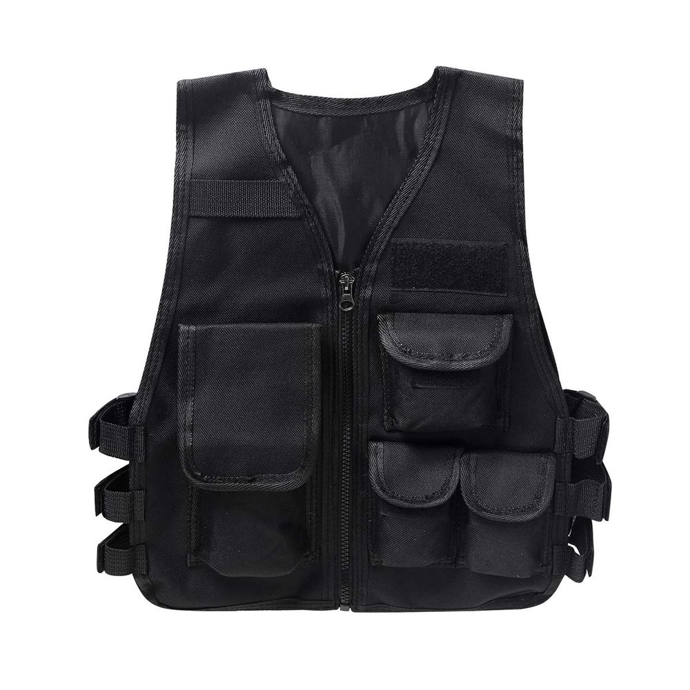 ACSUSS Kids Children Tactical Vest Multi Terrain Camouflage Assault Vest Equipment Jacket for Camping Hunting Game Black Under The Age of 7