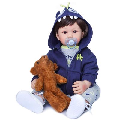 24inch 60cm Reborn Toddler Dolls Real Looking Soft Silicone Head Cloth Weighted Body Realistic Dinosour Toys Present