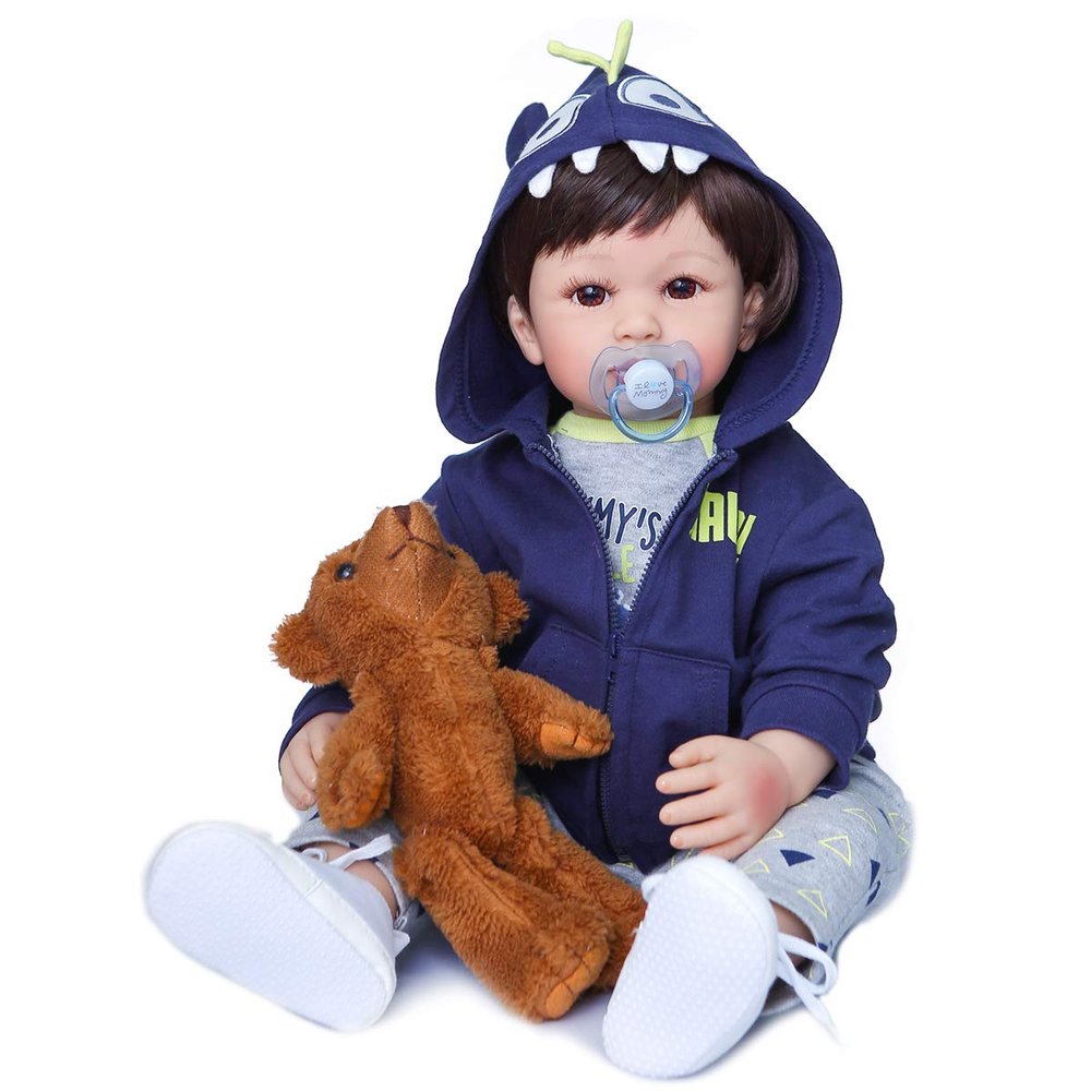 24inch 60cm Reborn Toddler Dolls Real Looking Soft Silicone Head Cloth Weighted Body Realistic Dinosour Toys Present