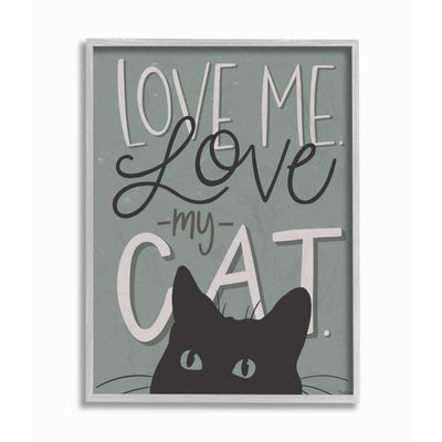 Stupell Industries Love Phrase Black Cat Green Quote, Designed by Gigi Louise Wall Art, 16 x 20, Grey Framed