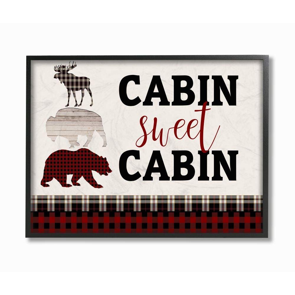 Stupell Industries Cabin Sweet Cabin Words Forest Animals Red Plaid Greeting