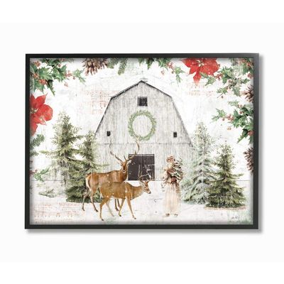 Stupell Industries Rustic Holiday Barn Animals Seasonal Christmas Winter, Designed by Katie Pertiet Wall Art, 16 x 20, Black Framed