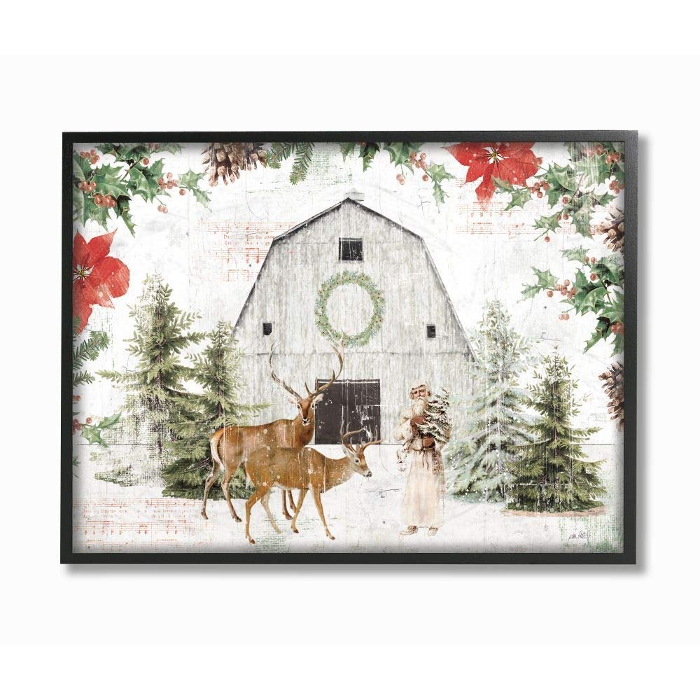 Stupell Industries Rustic Holiday Barn Animals Seasonal Christmas Winter, Designed by Katie Pertiet Wall Art, 16 x 20, Black Framed