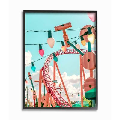 Stupell Industries Abstract Amusement Park Toy Ride Pink Blue Collage, Designed by Ziwei Li Wall Art, 16 x 20, Black Framed