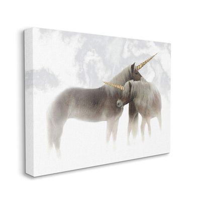 Stupell Industries Mystic Brown Unicorn Fantasy Majestic Clouds Gold