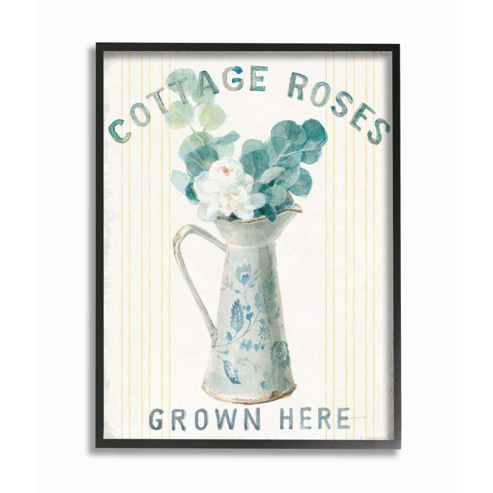 Stupell Industries Country Roses in Milk Tin Off-White Blue Yellow Painting, Designed by Danhui NAI Wall Art, 11 x 14, Black Framed